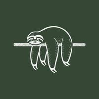 A monochrome, hand drawn illustration of a sloth clinging to a branch vector