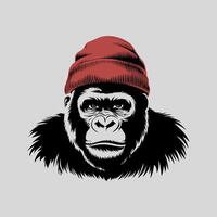 A bold and striking illustration of an ape wearing a red beanie vector