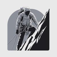 Illustration of a climber scaling a vertical cliff with ropes and gear, highlighting adventure and determination vector