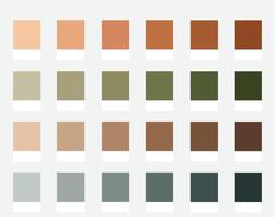 Color Palette 24 Boho Earthy Tones - Vintage Aesthetic, Rustic, Soft Terracottas, Olives, Browns - with HEX Codes and Names, Colour Scheme and Combinations vector