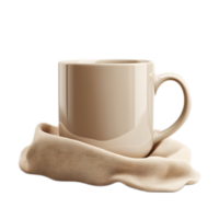 Elegant Beige Coffee Mug Resting on Soft Fabric Showing Texture and Warmth in Minimalist Setting png