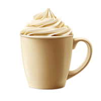 Creamy Whipped Topping on Smooth Beverage in Beige Mug with Curved Handle png