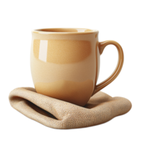 Elegant and Stylish Ceramic Mug with Crackled Finish on Rustic Cloth Surface png