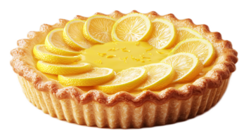 Freshly Baked Lemon Tart with Slices of Lemon Garnish png