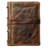 Vintage Leather Journal with Rustic Binding and Worn Texture on Isolated Background png