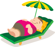 A chubby boy is lying on a beach bed, enjoying the fresh air. png