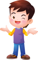 A cute boy is pretending to talk with a smile on his face and winking. png