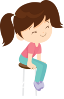 A little girl with pigtails sits happily on a high chair. png