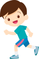A young boy runs for exercise with a cheerful expression. png