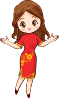 Charming lady in a red dress, sharing a heartfelt greeting. png