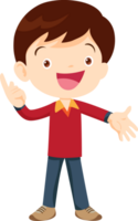 The boy was standing there saying something with a cheerful expression on his face. png