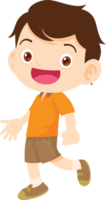 The boy is walking forward, looking happy. png