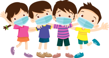 The children all wear face masks for safety when going out. png