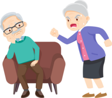 Grandma is throwing a tantrum at Grandpa, who is sitting there looking bored. png