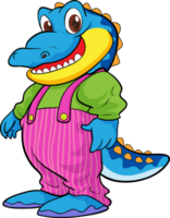 The friendly crocodile mascot looks cute in overalls. png