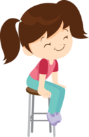 A girl with pigtails sits on a tall round chair, with a cheerful face. png