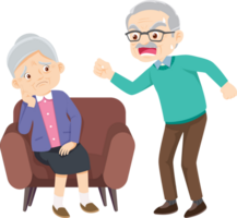 Grandpa is throwing a tantrum at Grandma, who looks sad. png