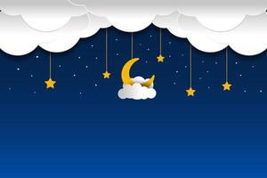 clouds night scene with moon and stars vector