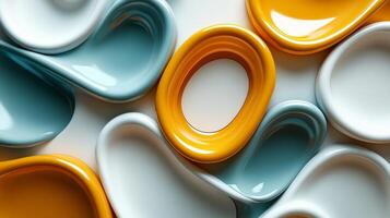 Colorful abstract design of various shapes and sizes, including a large oval. The design is made up of different colors and textures, creating a dynamic and visually interesting composition photo
