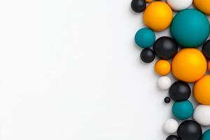 White background with a bunch of colorful balls in different sizes. The balls are arranged in a way that creates a sense of movement and energy. The colors of the balls are bright and vibrant photo