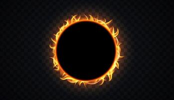 Solar eclipse with glowing fiery corona. Isolated Bright ring of fire around a darkened sun, symbolizing cosmic energy and celestial phenomena. illustration vector