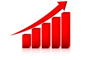 Bar charts growing columns on Red background vector