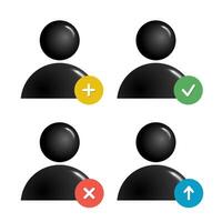 Black human user icon set with different pictograms vector