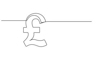 pound sterling sign continuous one line drawing, vector