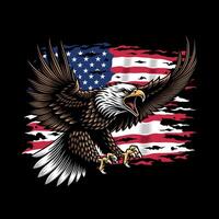 American Bald Eagle Swooping Down With Tattered American Flag vector