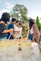 Group of friends having fun in a summer barbecue photo