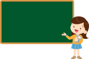 A girl reads aloud in front of the class to her friends and the teacher. png