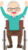 Grandpa raised his hands in joy because he had recovered from his illness and returned to good health. png
