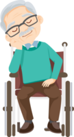 Old man in a wheelchair, listening to the sound of rain. png