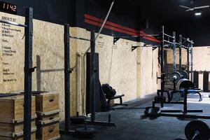 Light gym with heavy barbells photo