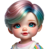 Pastel Haired Childlike Character with Soft Features png