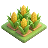 Isometric field with rows of corn 3d Illustration isolated. Agriculture theme png