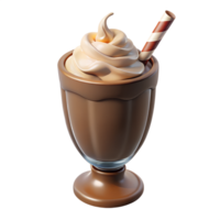 Delicious chocolate milkshake with whipped cream and a straw 3d illustration isolated on the transparent background png