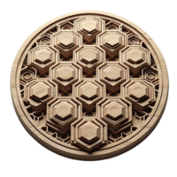 Circular Wooden Sculpture with Hexagonal Pattern png