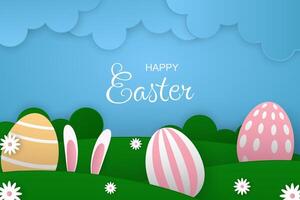 Easter background with cute Easter eggs in paper style vector