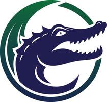 Alligator with sharp teeth and piercing eyes, symbolizing strength and resilience, set against a dynamic circular backdrop vector