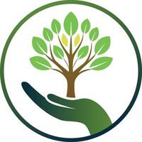 Hand cradling a tree, encircled by a clean border vector