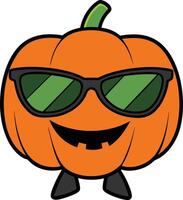 Pumpkin with sunglasses and a smiling expression, radiating Halloween vibes vector
