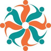 Circle of Unity A vibrant graphic illustration of people joined in a circle, symbolizing community, teamwork, and interconnectedness vector