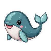 cartoon whale with big eyes and a smiling face isolated on transparent background png