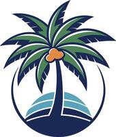 coconut tree, a tranquil island, and a serene, blue sea, evoking a sense of escape and relaxation. vector