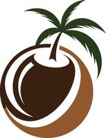 Halved coconut, featuring a lush coconnut tree growing from its center vector