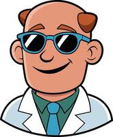 Smart scientist in a laboratory coat, with a pair of stylish glasses Logo, Mascot, icon vector