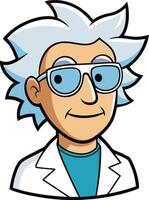 Professor with wild silver hair and futuristic glasses. capturing the unique personality and the spark of knowledge vector