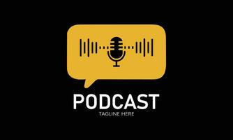 Podcast logo design with a microphone icon and audio wave lines podcast player. vector