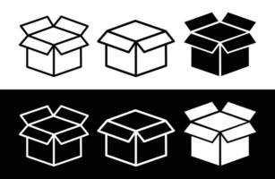 Open and closed boxes in line art style. Box icons for parcel, package. vector